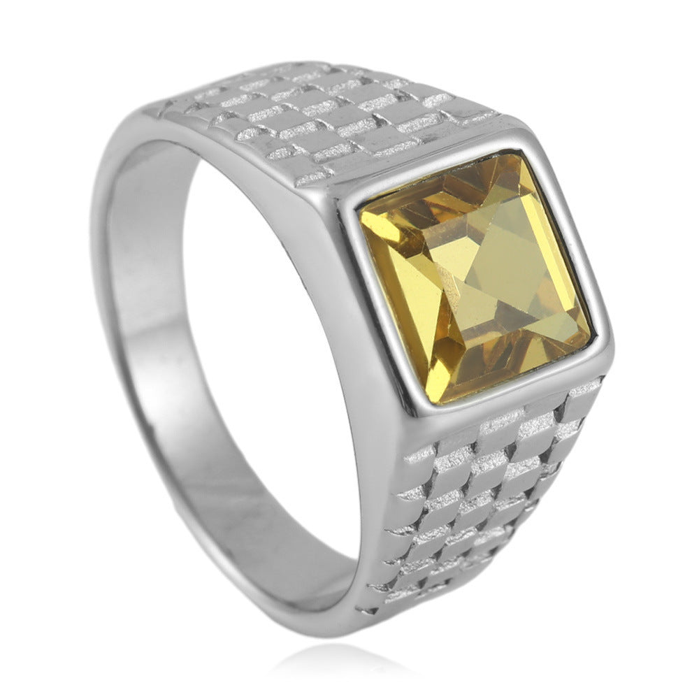 Ornament Titanium Steel Multi-color Stone Personality Square Ring
