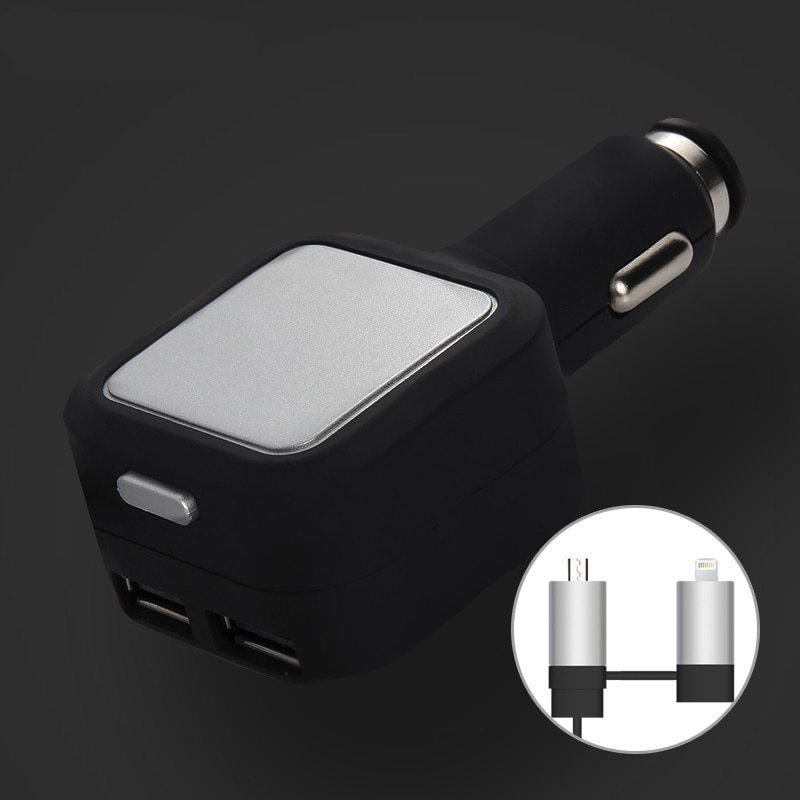2 in 1 Dual USB Retractable Car Charger