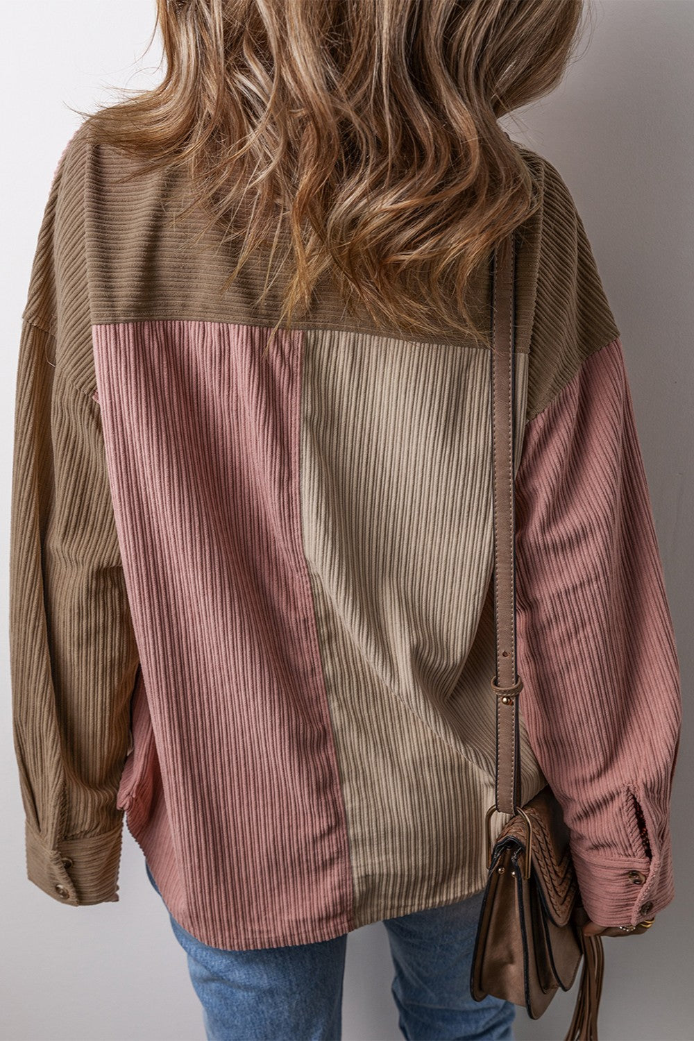 Button Up Color Block Long Sleeve Shacket