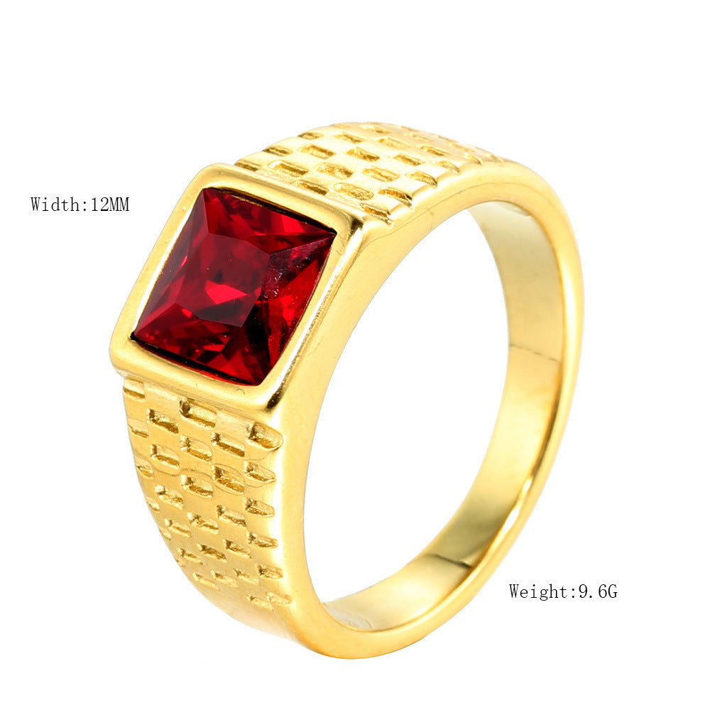 Ornament Titanium Steel Multi-color Stone Personality Square Ring