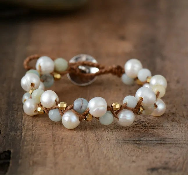 Natural Freshwater Pearl Hand-Woven Adjustable Bracelet