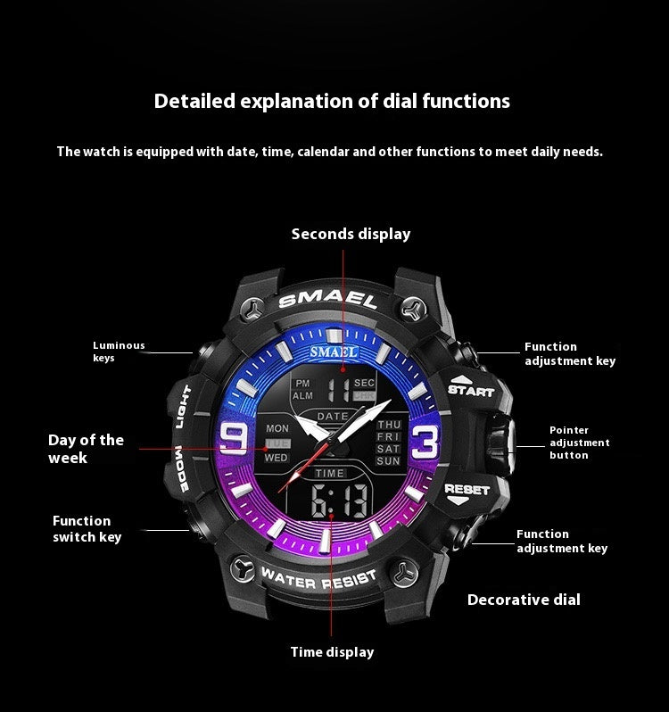Sports Waterproof Electronic Watch Multi-function Training Alarm Clock Watch