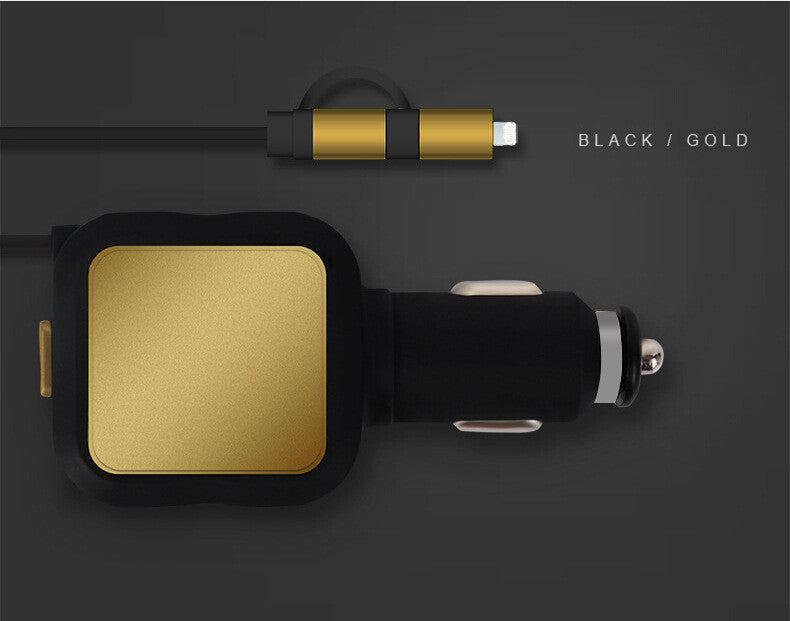 2 in 1 Dual USB Retractable Car Charger