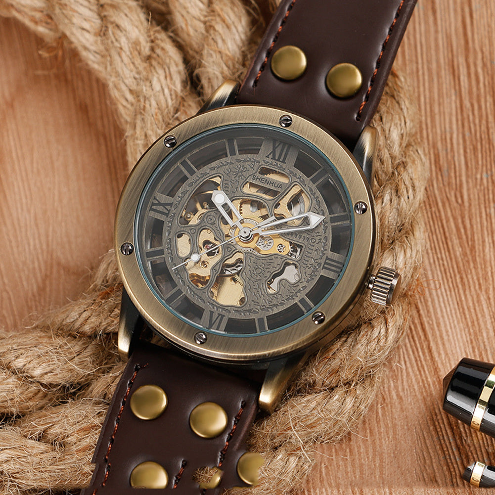 Shenhua Men's Fashion Hollowed-out Retro Automatic Mechanical Watch