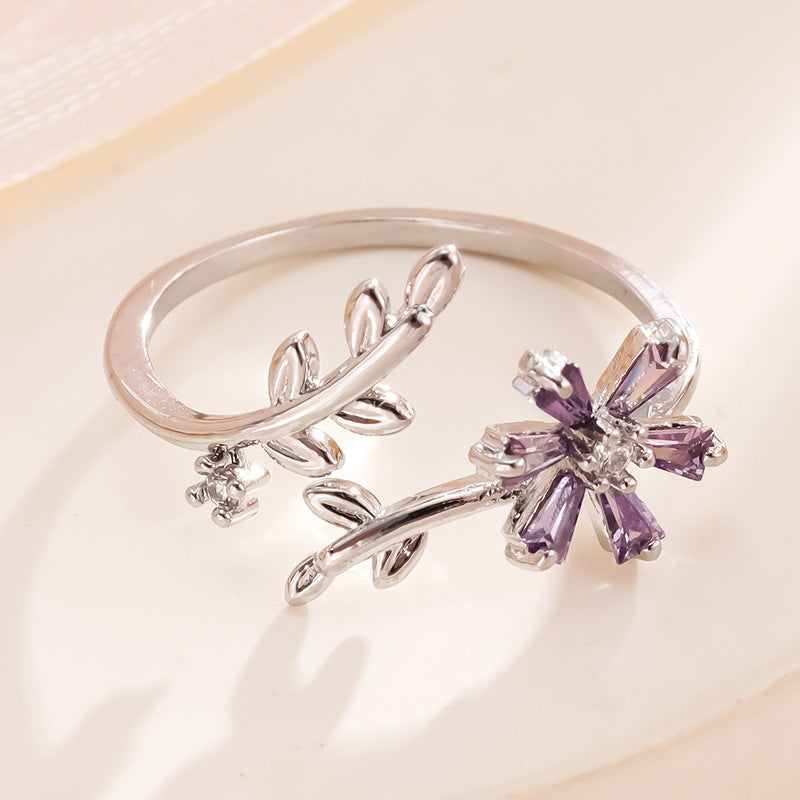 Small Purple Flower Open Ring Fashion Sweet
