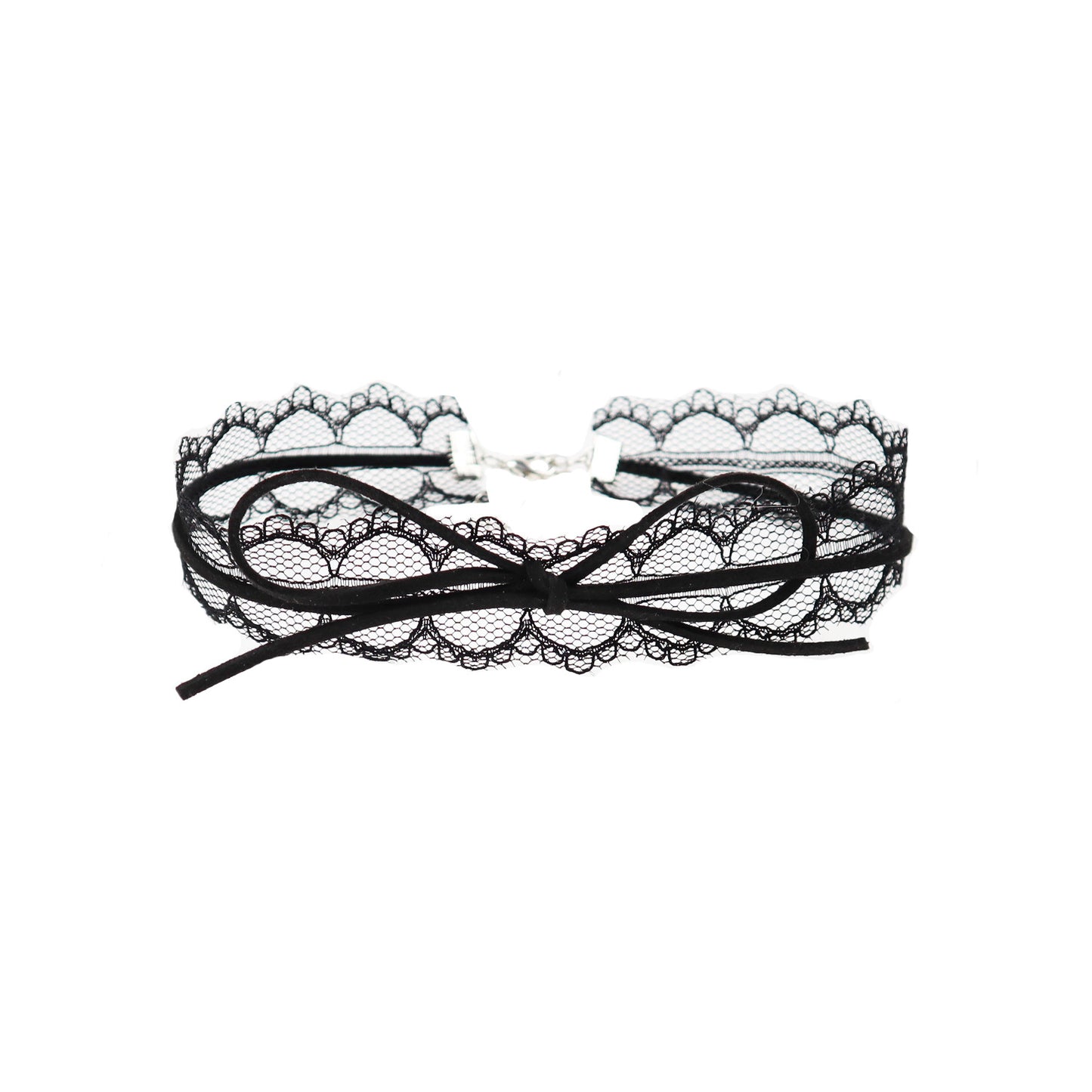 White And Black Lace Lace-up Short Clavicle Chain