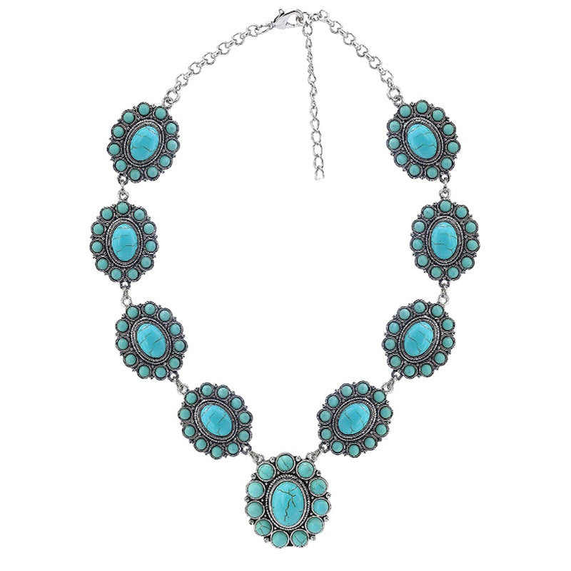 European And American SUNFLOWER Turquoise Necklace Vintage Bohemian Ethnic Style