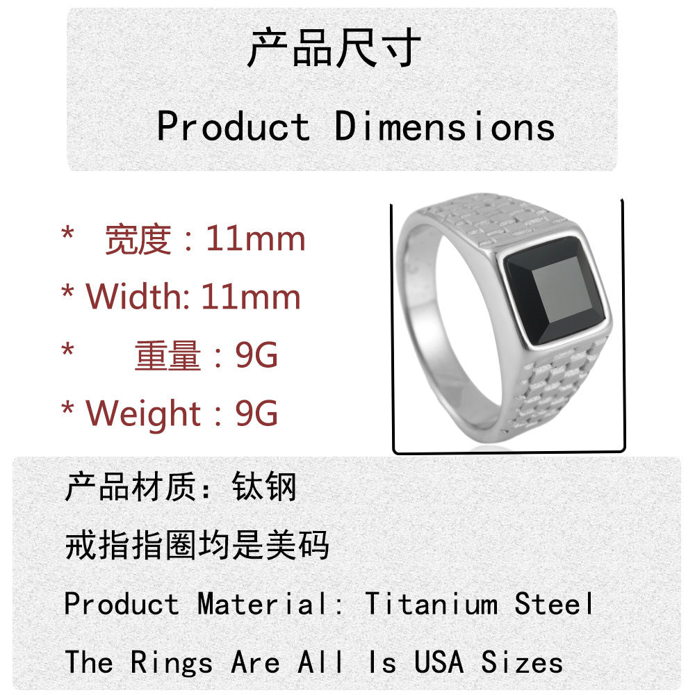 Ornament Titanium Steel Multi-color Stone Personality Square Ring
