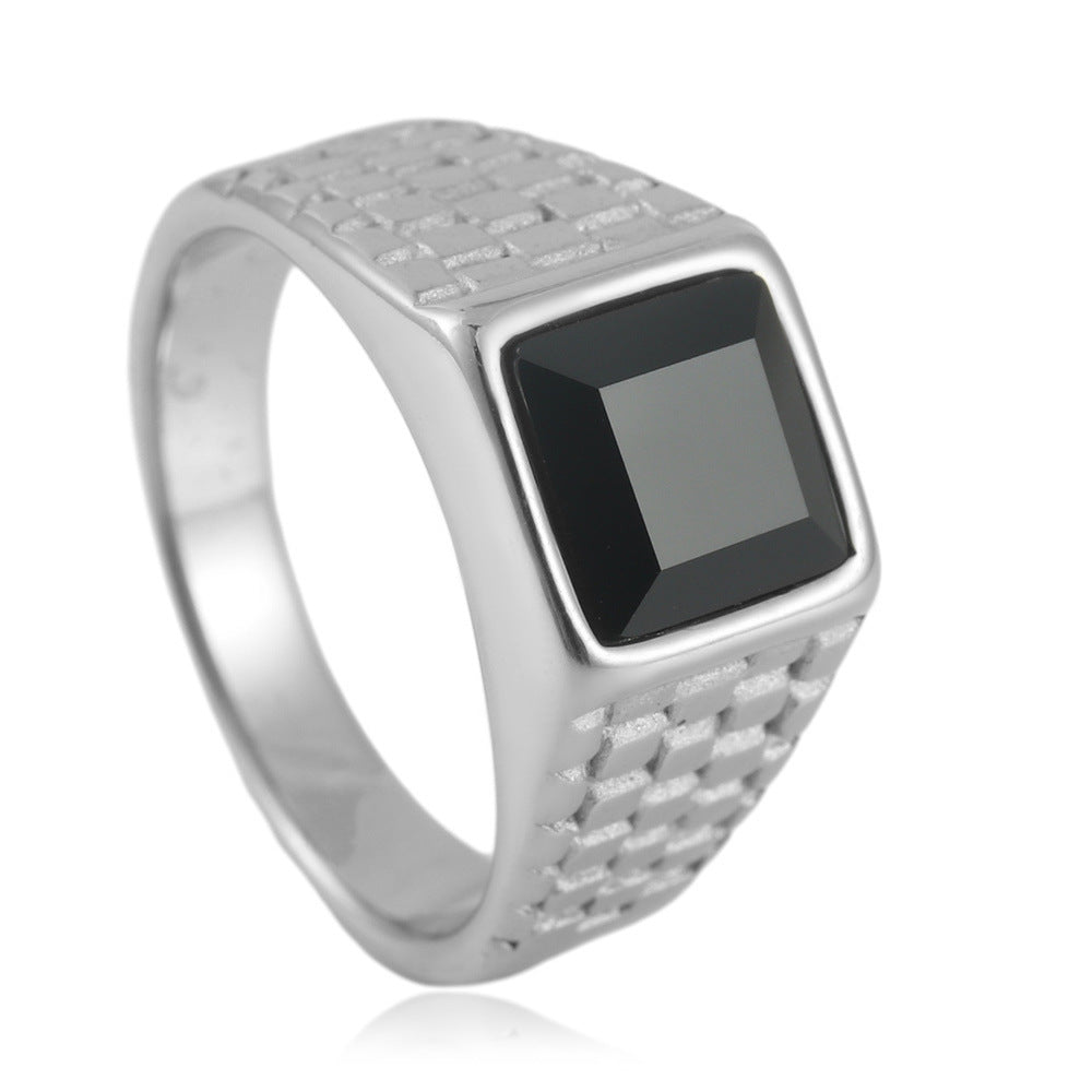 Ornament Titanium Steel Multi-color Stone Personality Square Ring
