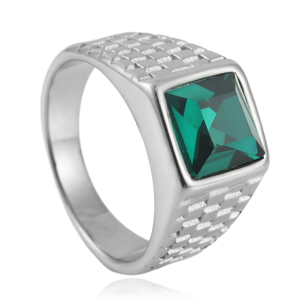 Ornament Titanium Steel Multi-color Stone Personality Square Ring