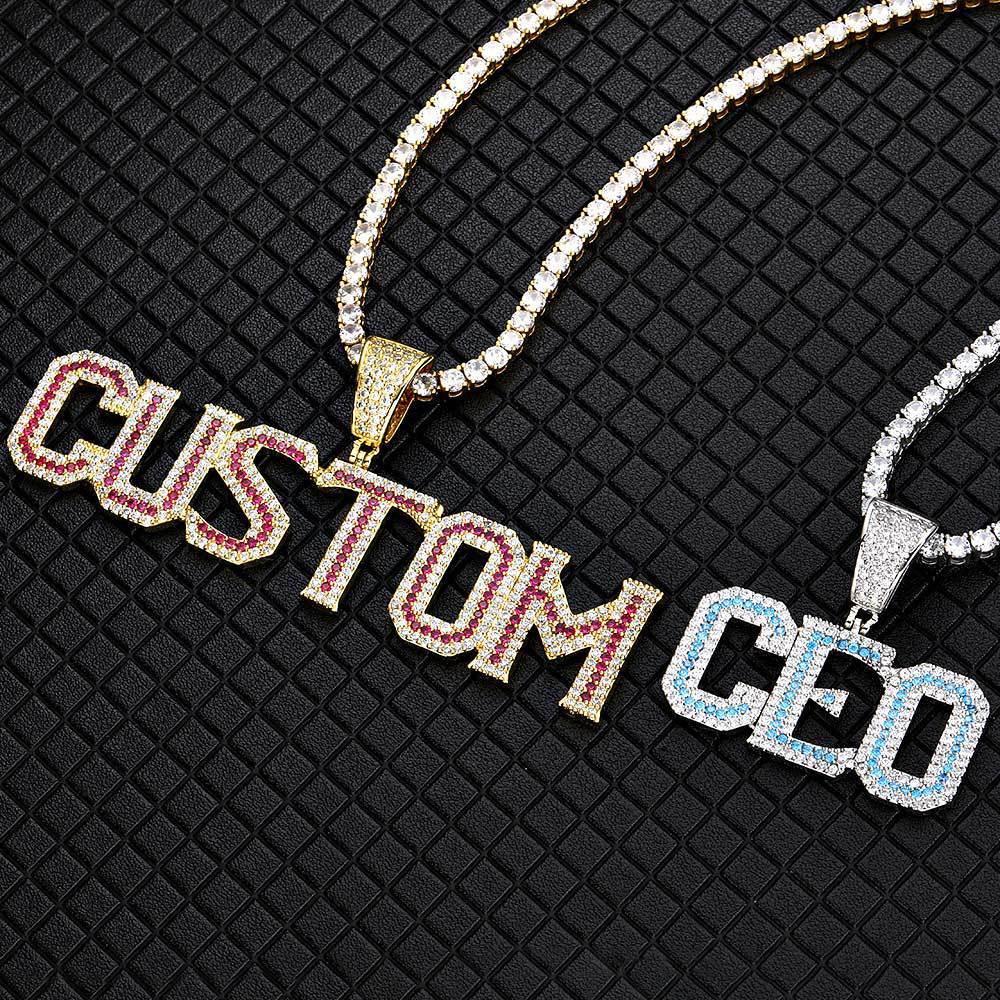 Colorful Zirconia Alphabet Splicing Combination Pendant Necklace