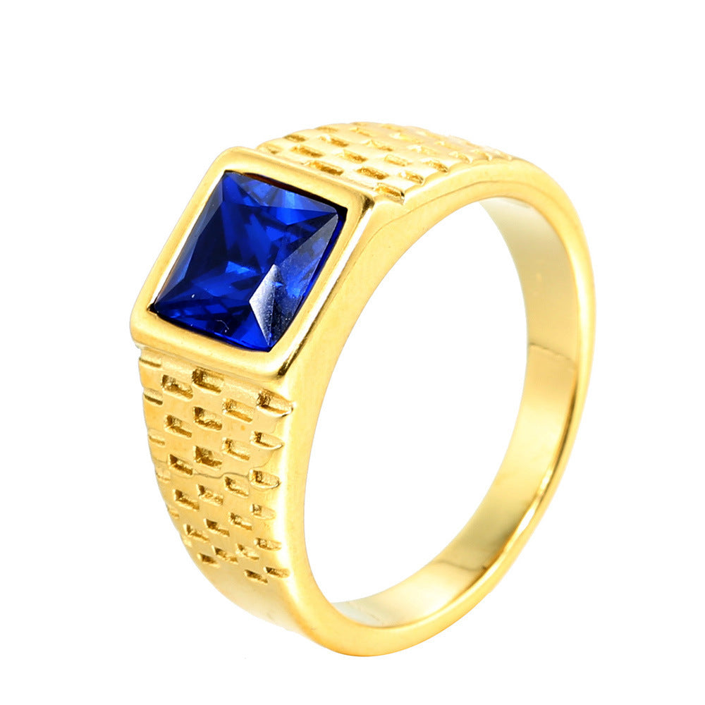 Ornament Titanium Steel Multi-color Stone Personality Square Ring