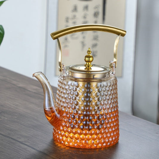 High-borosilicate Glass Teapot With Hammered Texture And Large Capacity