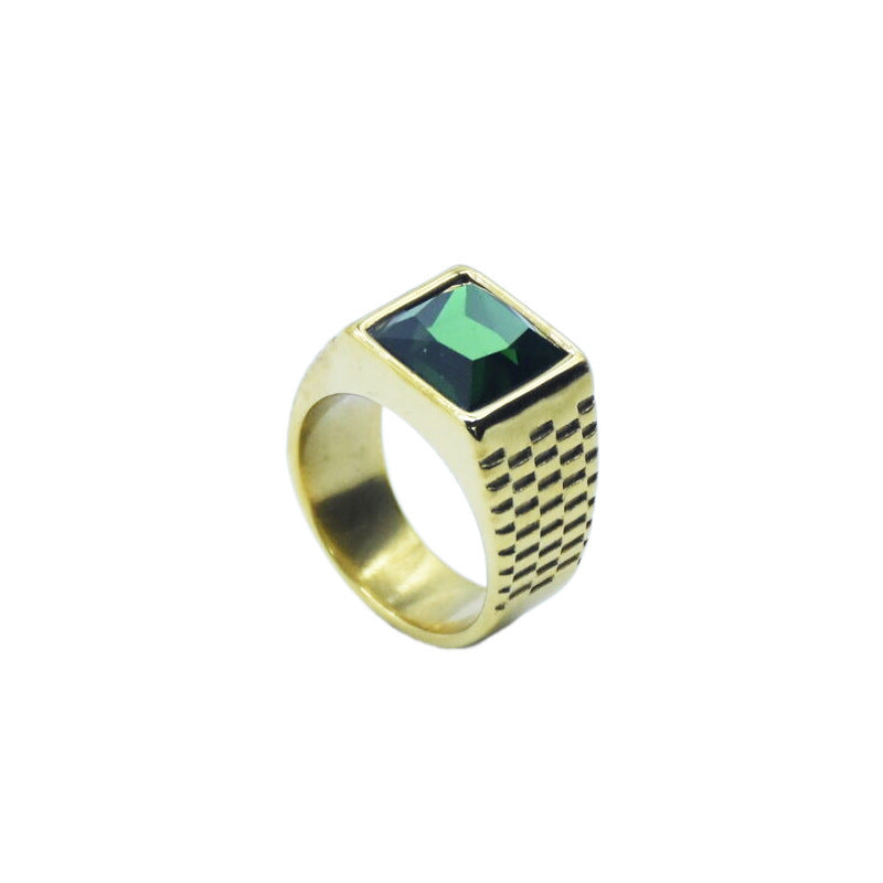Ornament Titanium Steel Multi-color Stone Personality Square Ring