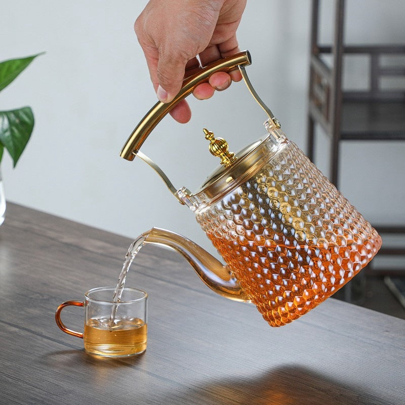 High-borosilicate Glass Teapot With Hammered Texture And Large Capacity