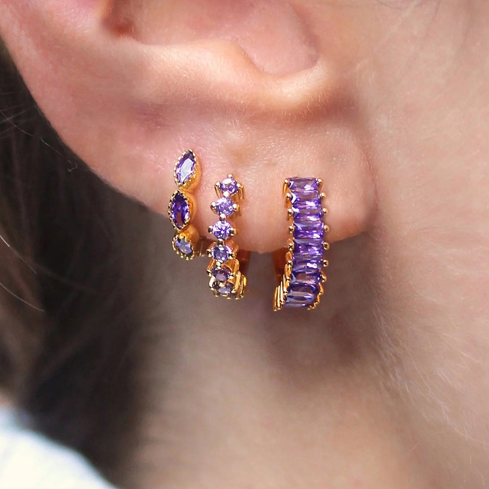 Multi-color Zircon Ear Hoop Set, Popular Fashion Trendy Exquisite Ins-style New Earrings