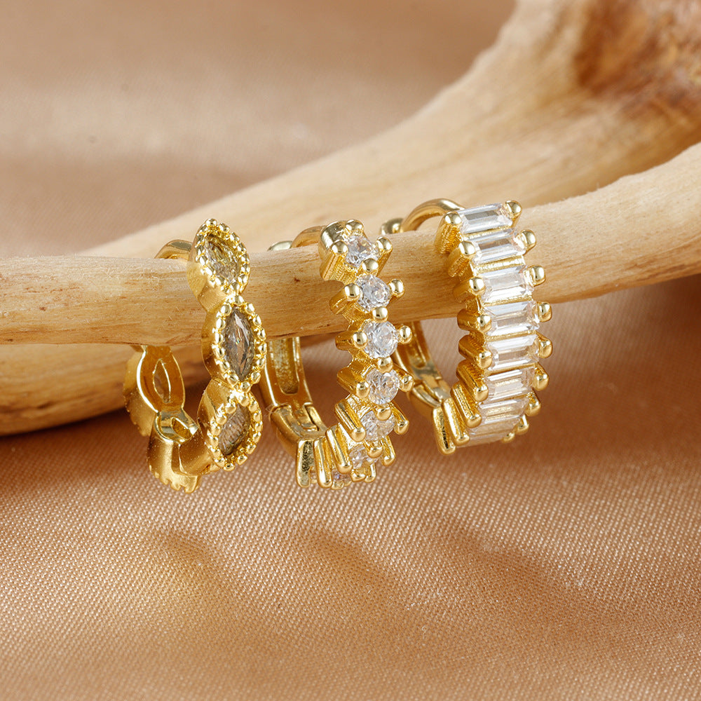 Multi-color Zircon Ear Hoop Set, Popular Fashion Trendy Exquisite Ins-style New Earrings