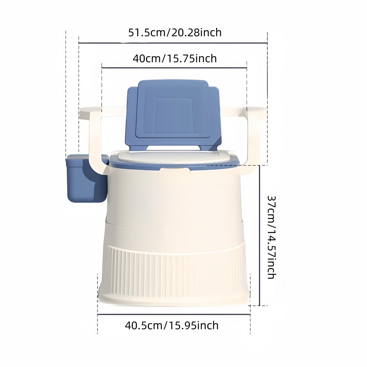 Portable toilet seat with armrests, with lid, with tissue holder, with seat function, robust, easy to clean, no power connection required, suitable for indoor and outdoor use (Gray)