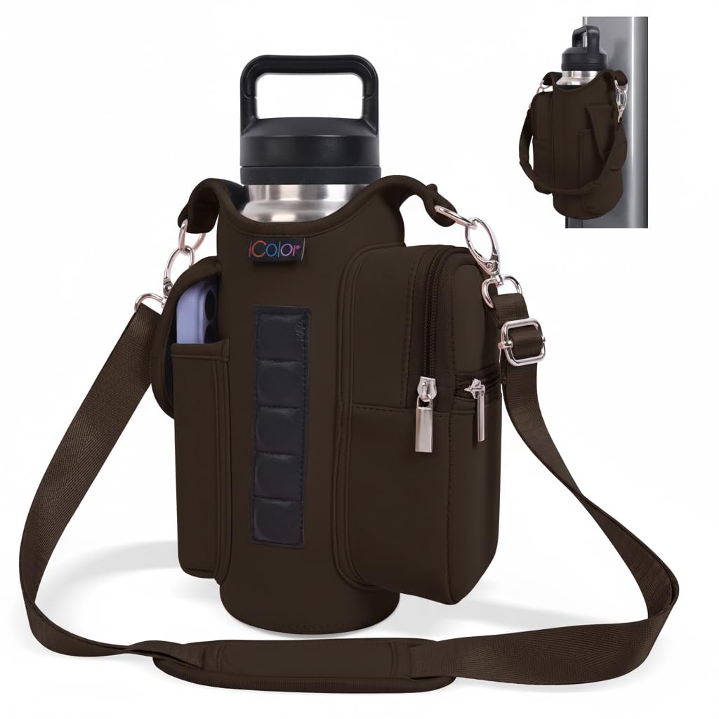 icolor Magnetic Gym Bag Water Bottle Carrier Holder with Phone Pockets & Shoulder Strap,Gym Magnetic Bag 5 Built-in Magnets Gym Accessories Organizer Sling Bottle Bag Pouch Sleeve