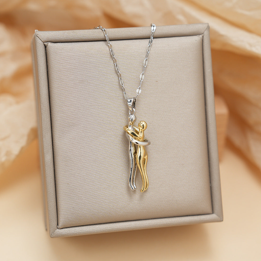 Couple Hugging Bronze Pendant Necklace