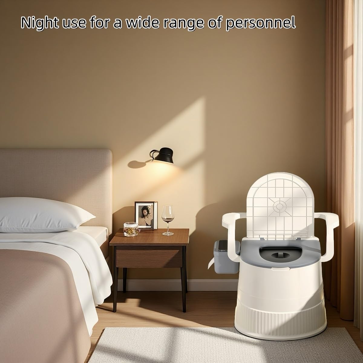 Portable toilet seat with armrests, with lid, with tissue holder, with seat function, robust, easy to clean, no power connection required, suitable for indoor and outdoor use (Gray)