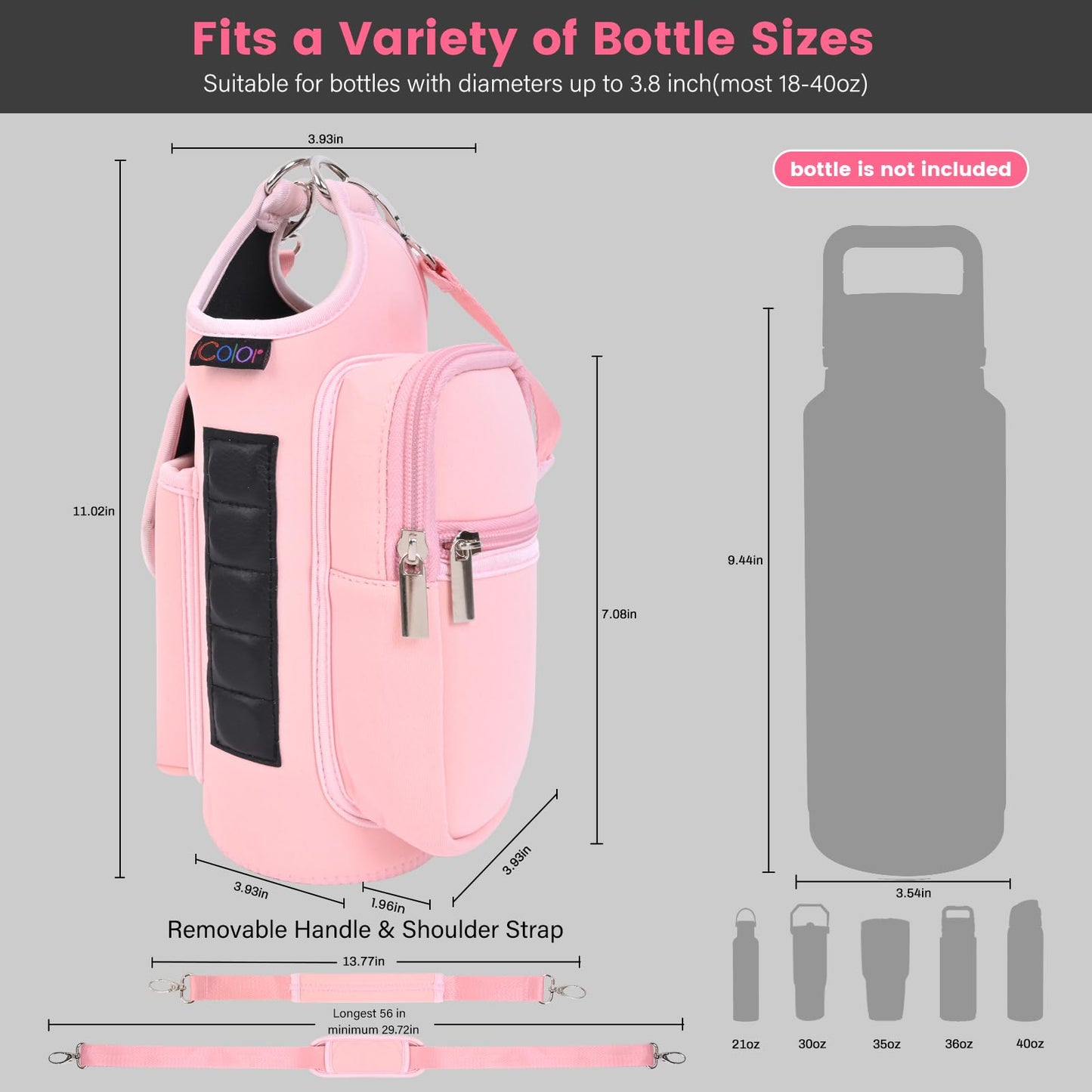 icolor Magnetic Gym Bag Water Bottle Carrier Holder with Phone Pockets & Shoulder Strap,Gym Magnetic Bag 5 Built-in Magnets Gym Accessories Organizer Sling Bottle Bag Pouch Sleeve