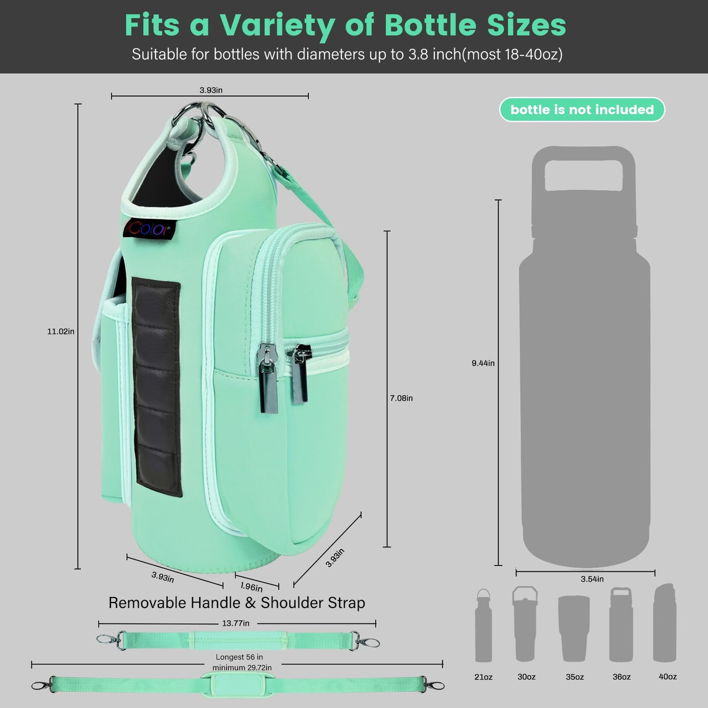 icolor Magnetic Gym Bag Water Bottle Carrier Holder with Phone Pockets & Shoulder Strap,Gym Magnetic Bag 5 Built-in Magnets Gym Accessories Organizer Sling Bottle Bag Pouch Sleeve