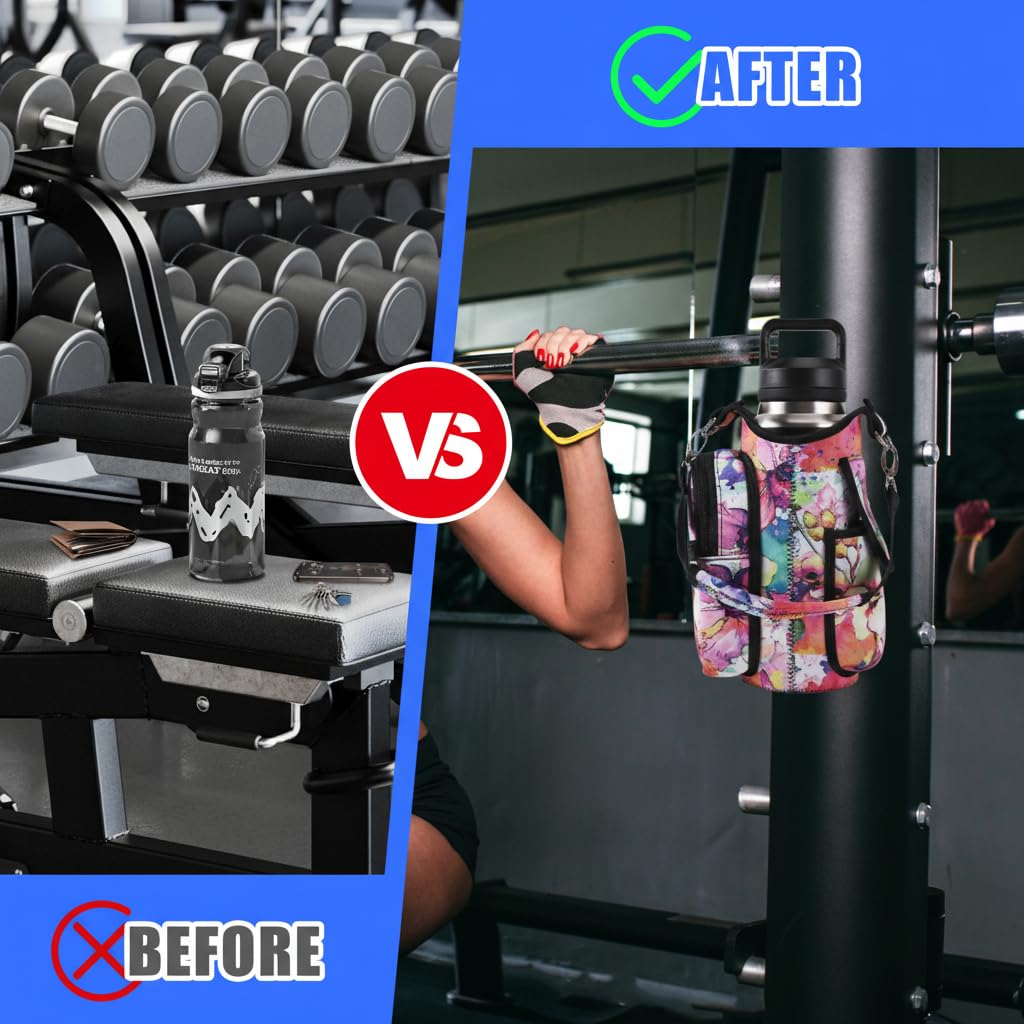 icolor Magnetic Gym Bag Water Bottle Carrier Holder with Phone Pockets & Shoulder Strap,Gym Magnetic Bag 5 Built-in Magnets Gym Accessories Organizer Sling Bottle Bag Pouch Sleeve