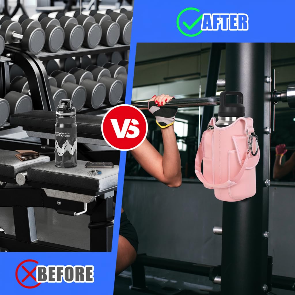 icolor Magnetic Gym Bag Water Bottle Carrier Holder with Phone Pockets & Shoulder Strap,Gym Magnetic Bag 5 Built-in Magnets Gym Accessories Organizer Sling Bottle Bag Pouch Sleeve