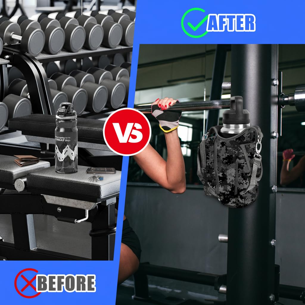 icolor Magnetic Gym Bag Water Bottle Carrier Holder with Phone Pockets & Shoulder Strap,Gym Magnetic Bag 5 Built-in Magnets Gym Accessories Organizer Sling Bottle Bag Pouch Sleeve