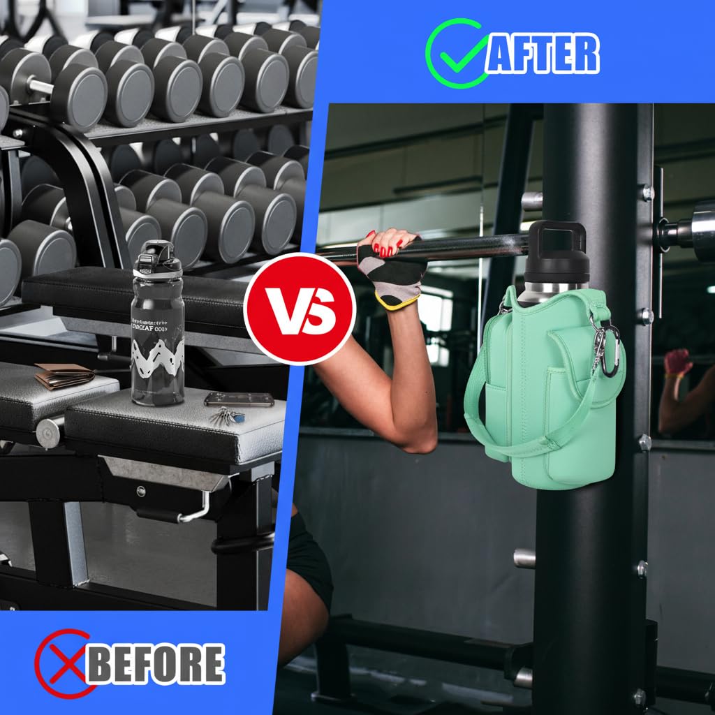 icolor Magnetic Gym Bag Water Bottle Carrier Holder with Phone Pockets & Shoulder Strap,Gym Magnetic Bag 5 Built-in Magnets Gym Accessories Organizer Sling Bottle Bag Pouch Sleeve