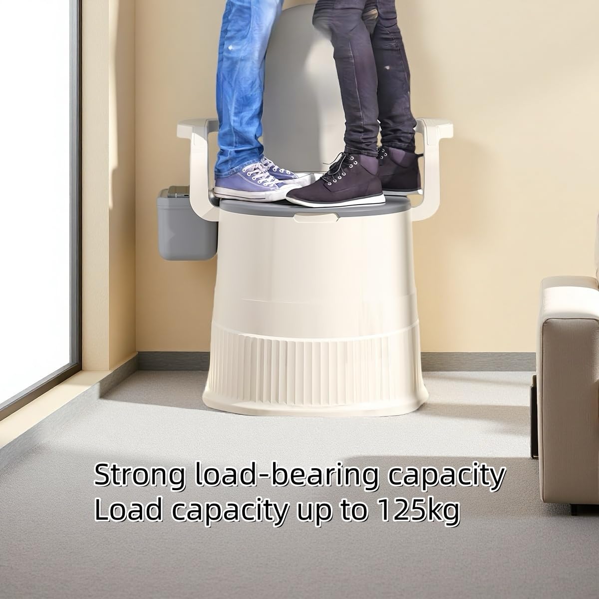 Portable toilet seat with armrests, with lid, with tissue holder, with seat function, robust, easy to clean, no power connection required, suitable for indoor and outdoor use (Gray)