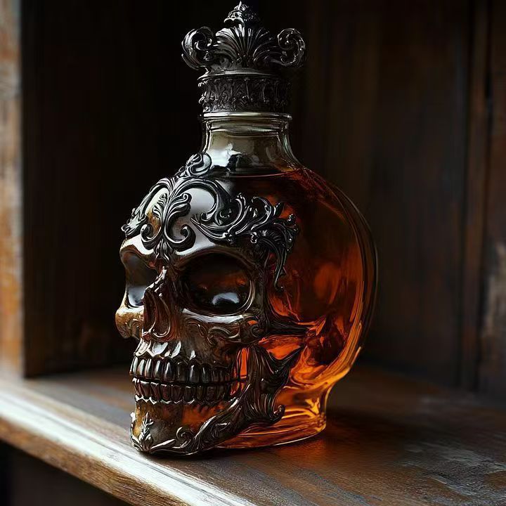 Interesting French Whiskey Bottle Skull Whiskey Bottle