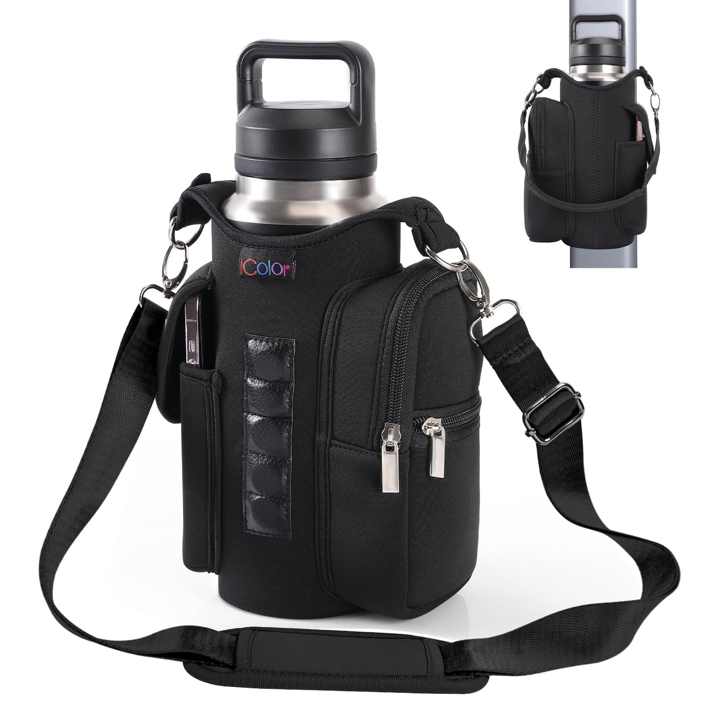 icolor Magnetic Gym Bag Water Bottle Carrier Holder with Phone Pockets & Shoulder Strap,Gym Magnetic Bag 5 Built-in Magnets Gym Accessories Organizer Sling Bottle Bag Pouch Sleeve