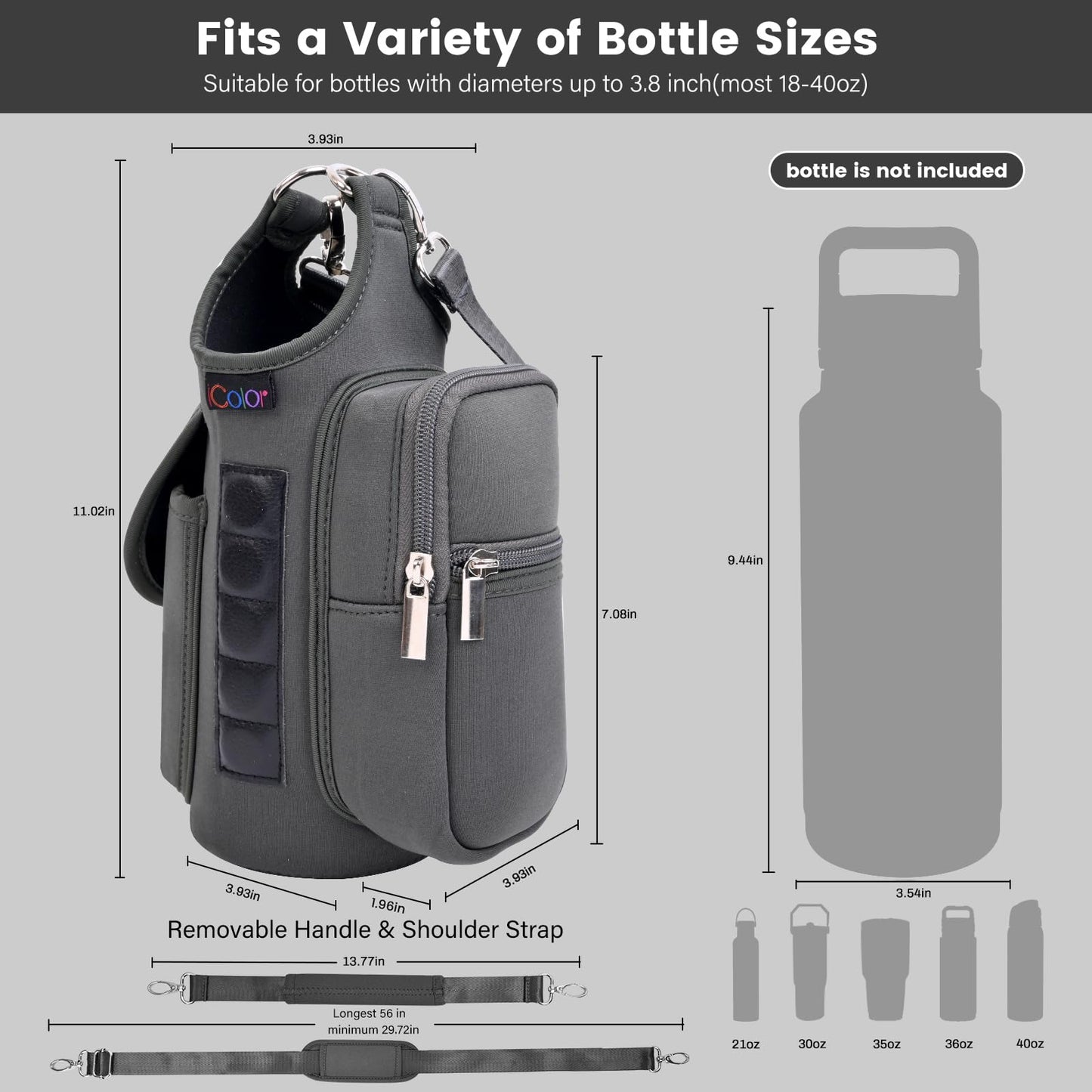 icolor Magnetic Gym Bag Water Bottle Carrier Holder with Phone Pockets & Shoulder Strap,Gym Magnetic Bag 5 Built-in Magnets Gym Accessories Organizer Sling Bottle Bag Pouch Sleeve