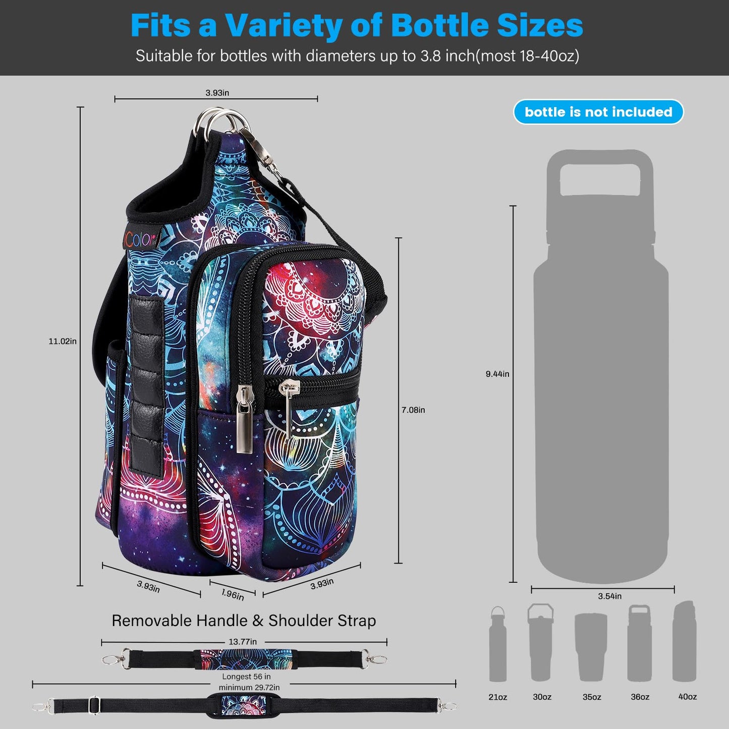 icolor Magnetic Gym Bag Water Bottle Carrier Holder with Phone Pockets & Shoulder Strap,Gym Magnetic Bag 5 Built-in Magnets Gym Accessories Organizer Sling Bottle Bag Pouch Sleeve