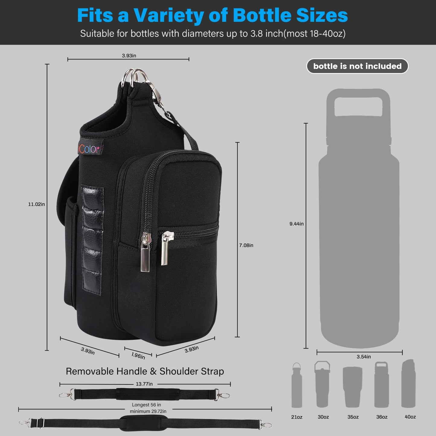 icolor Magnetic Gym Bag Water Bottle Carrier Holder with Phone Pockets & Shoulder Strap,Gym Magnetic Bag 5 Built-in Magnets Gym Accessories Organizer Sling Bottle Bag Pouch Sleeve
