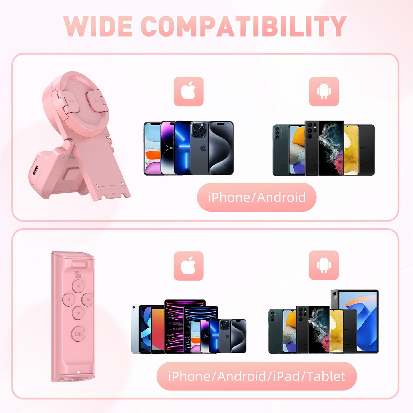 MILOUZ Remote Control Scrolling for Tiktok with Phone Stand,Page Turner for Kindle App E-Book,Bluetooth Camera Shutter Remote for iPhone, Android,iOS,iPad,Tablet
