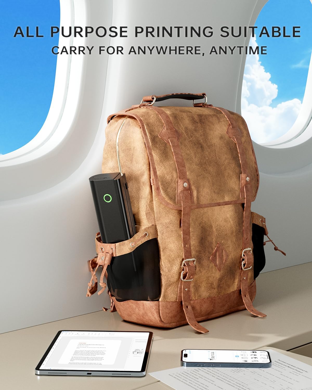 Portable Printers Wireless for Travel, N80 Wireless Thermal Printer Bluetooth Inkless Printer Support 8.5" X 11" US Letter & A4 Size, Compatible with iOS, Android, Laptop for Office, Home, Car, Black