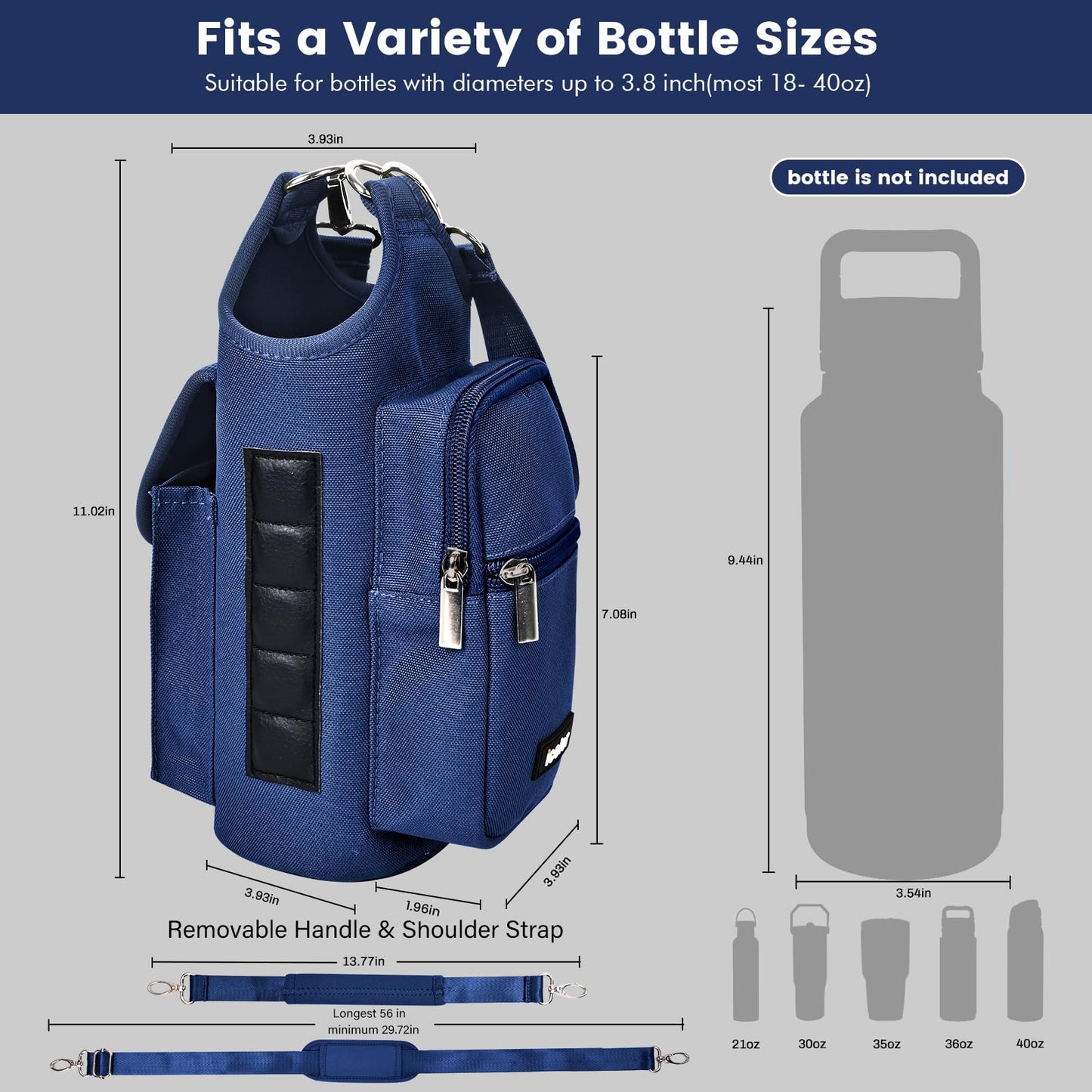 icolor Magnetic Gym Bag Water Bottle Carrier Holder with Phone Pockets & Shoulder Strap,Gym Magnetic Bag 5 Built-in Magnets Gym Accessories Organizer Sling Bottle Bag Pouch Sleeve