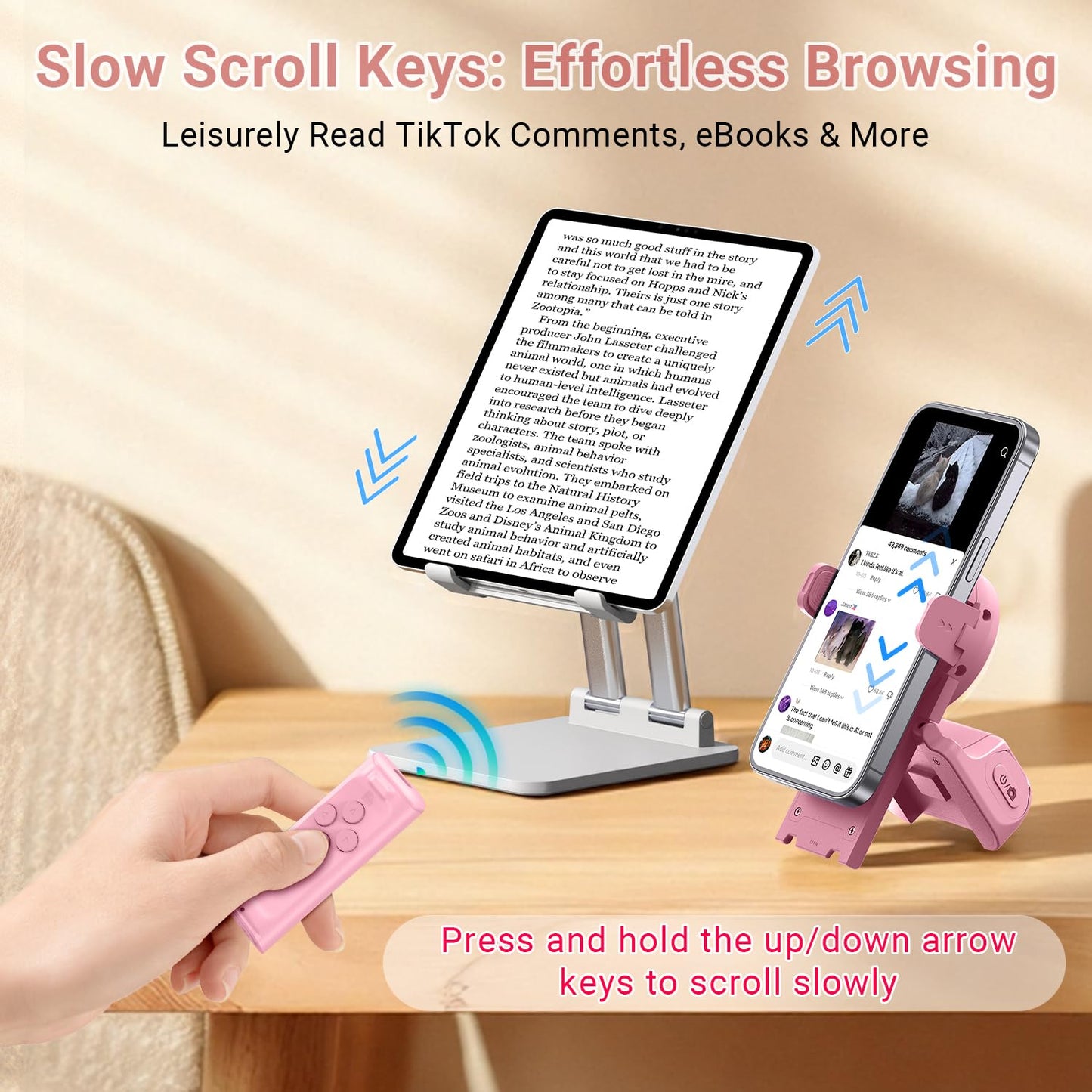 MILOUZ Remote Control Scrolling for Tiktok with Phone Stand,Page Turner for Kindle App E-Book,Bluetooth Camera Shutter Remote for iPhone, Android,iOS,iPad,Tablet