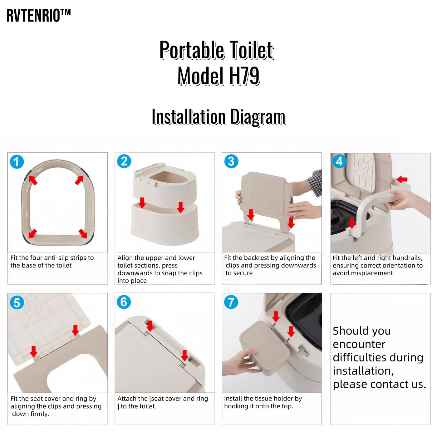 Portable toilet seat with armrests, with lid, with tissue holder, with seat function, robust, easy to clean, no power connection required, suitable for indoor and outdoor use (Gray)