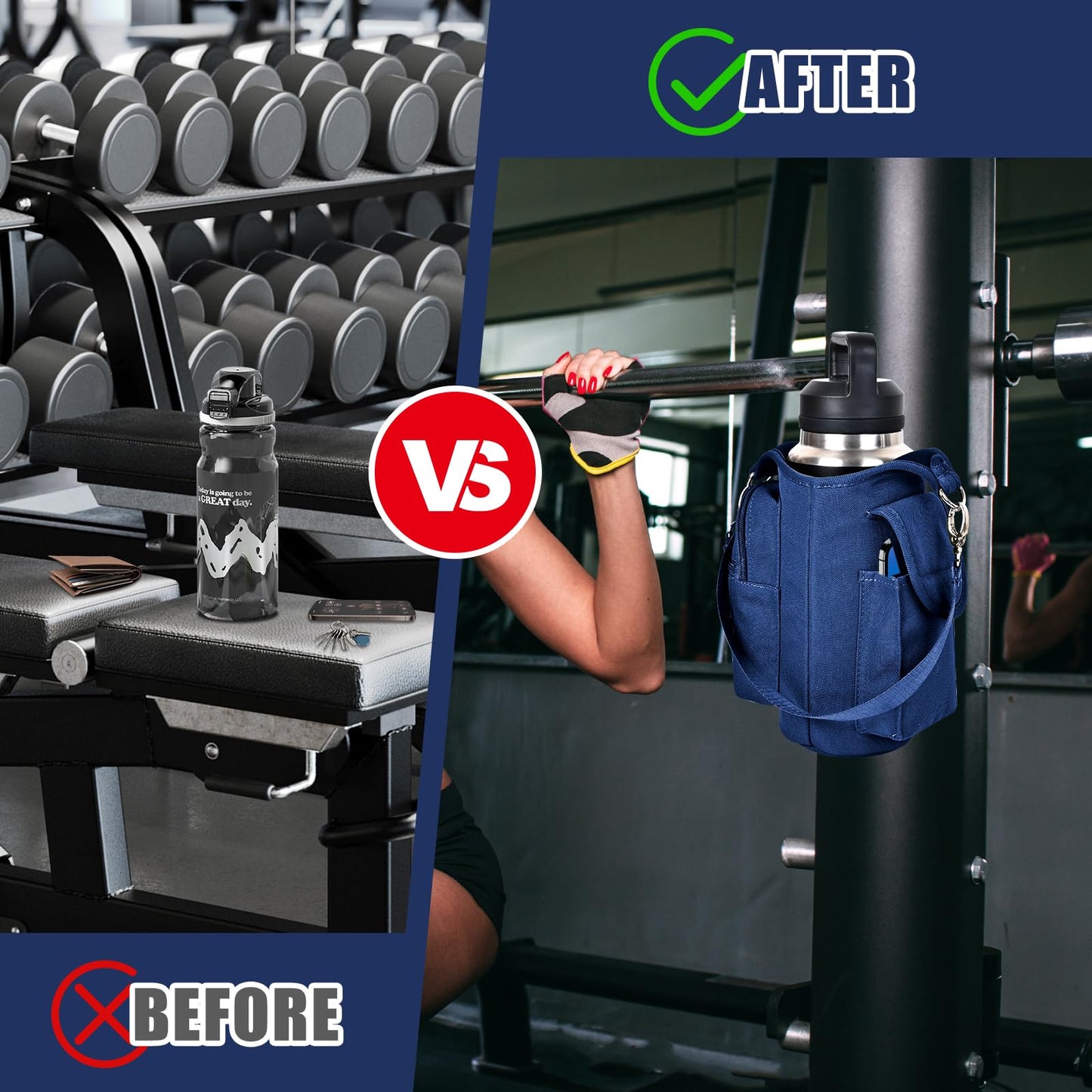 icolor Magnetic Gym Bag Water Bottle Carrier Holder with Phone Pockets & Shoulder Strap,Gym Magnetic Bag 5 Built-in Magnets Gym Accessories Organizer Sling Bottle Bag Pouch Sleeve