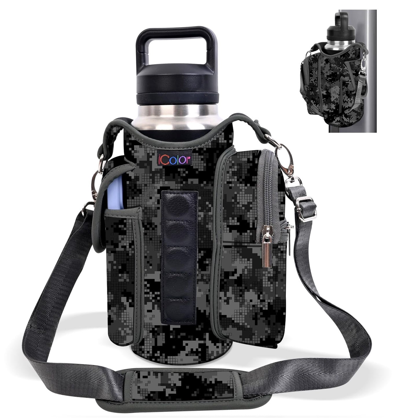 icolor Magnetic Gym Bag Water Bottle Carrier Holder with Phone Pockets & Shoulder Strap,Gym Magnetic Bag 5 Built-in Magnets Gym Accessories Organizer Sling Bottle Bag Pouch Sleeve