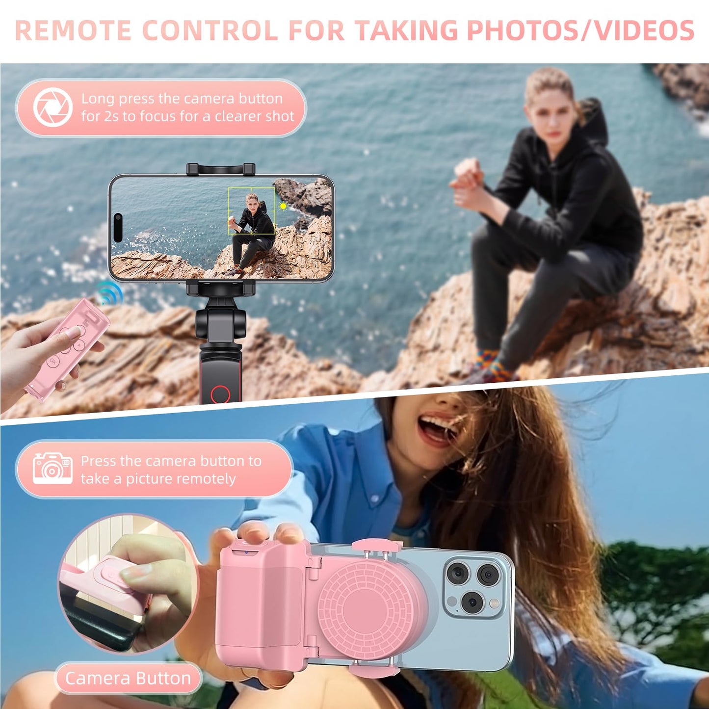 MILOUZ Remote Control Scrolling for Tiktok with Phone Stand,Page Turner for Kindle App E-Book,Bluetooth Camera Shutter Remote for iPhone, Android,iOS,iPad,Tablet