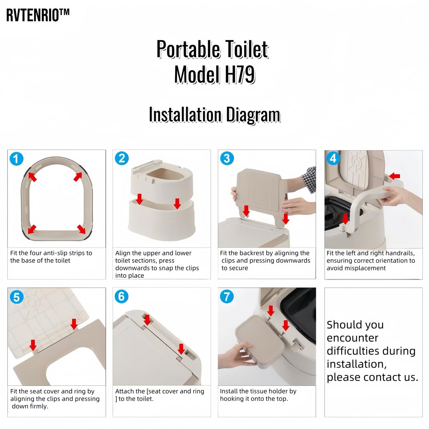 Portable toilet seat with armrests, with lid, with tissue holder, with seat function, robust, easy to clean, no power connection required, suitable for indoor and outdoor use (Gray)