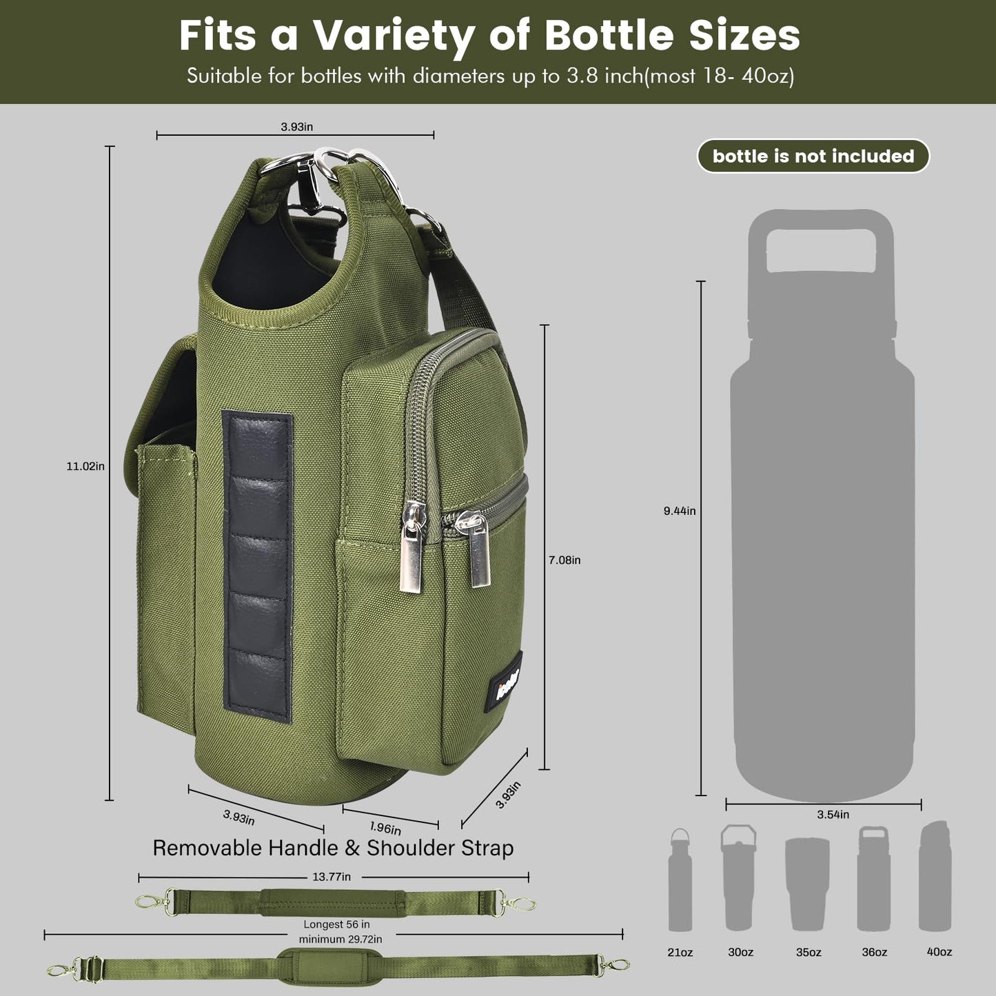 icolor Magnetic Gym Bag Water Bottle Carrier Holder with Phone Pockets & Shoulder Strap,Gym Magnetic Bag 5 Built-in Magnets Gym Accessories Organizer Sling Bottle Bag Pouch Sleeve