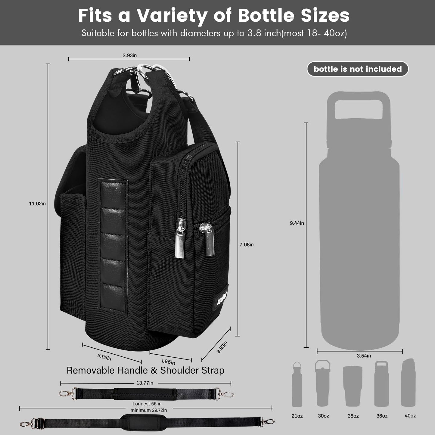 icolor Magnetic Gym Bag Water Bottle Carrier Holder with Phone Pockets & Shoulder Strap,Gym Magnetic Bag 5 Built-in Magnets Gym Accessories Organizer Sling Bottle Bag Pouch Sleeve