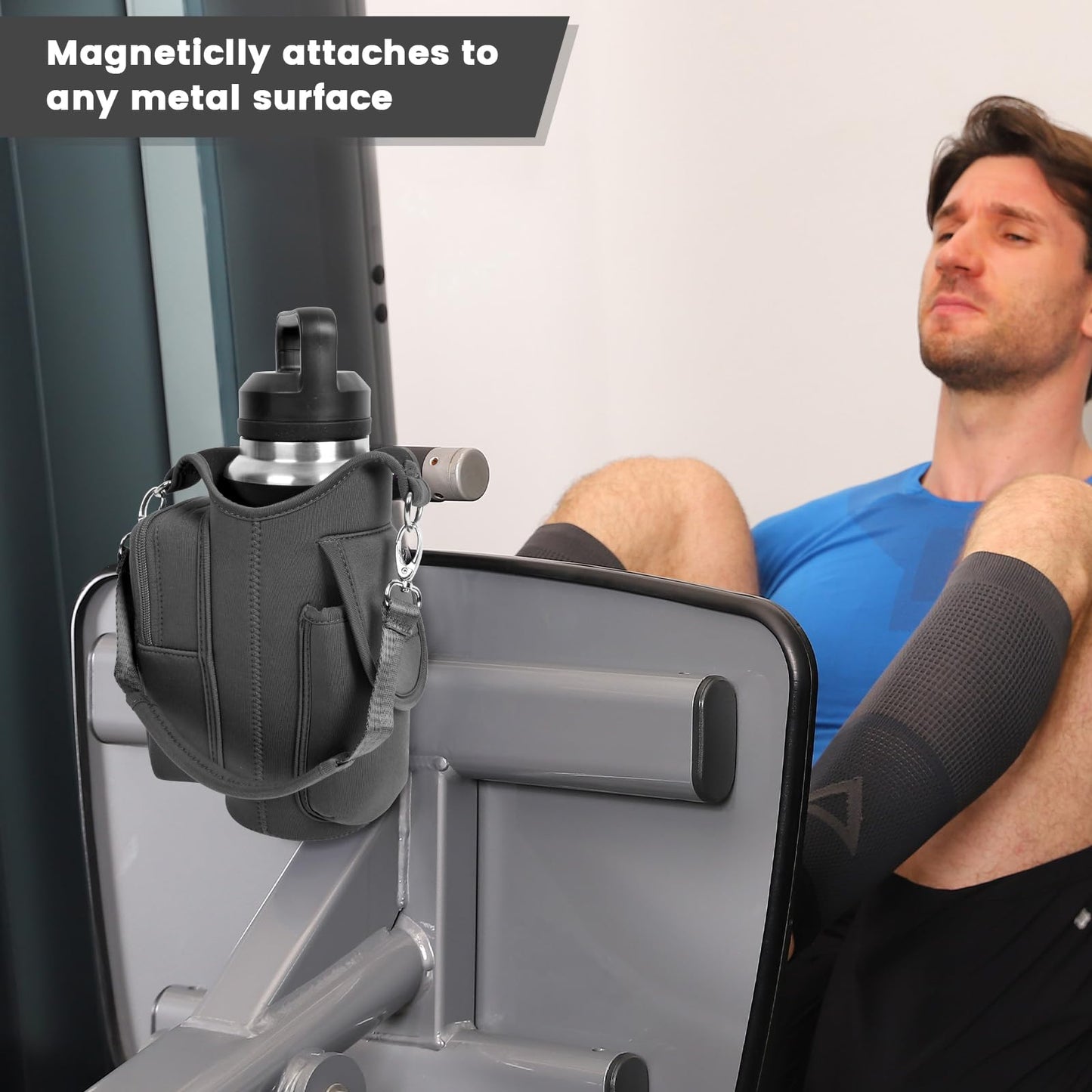 icolor Magnetic Gym Bag Water Bottle Carrier Holder with Phone Pockets & Shoulder Strap,Gym Magnetic Bag 5 Built-in Magnets Gym Accessories Organizer Sling Bottle Bag Pouch Sleeve