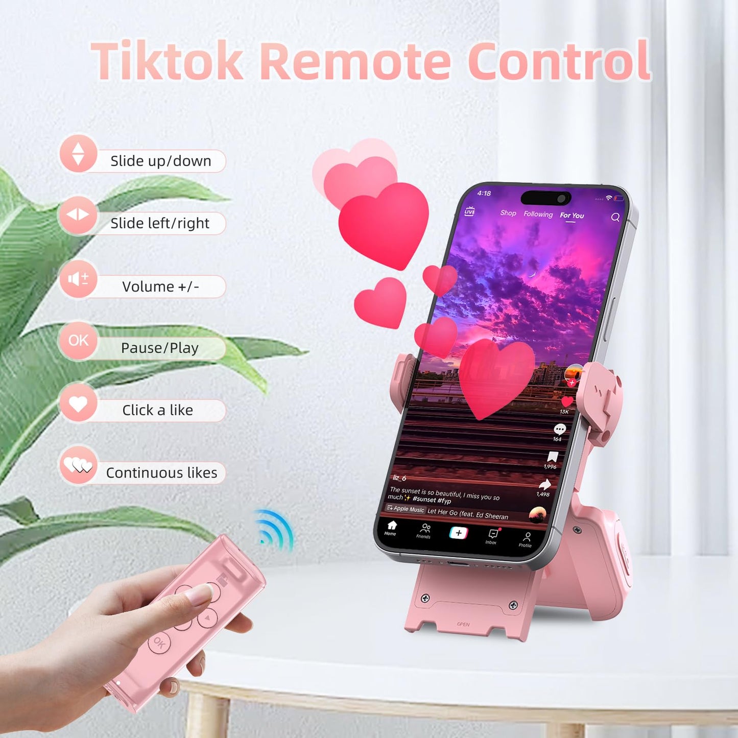 MILOUZ Remote Control Scrolling for Tiktok with Phone Stand,Page Turner for Kindle App E-Book,Bluetooth Camera Shutter Remote for iPhone, Android,iOS,iPad,Tablet